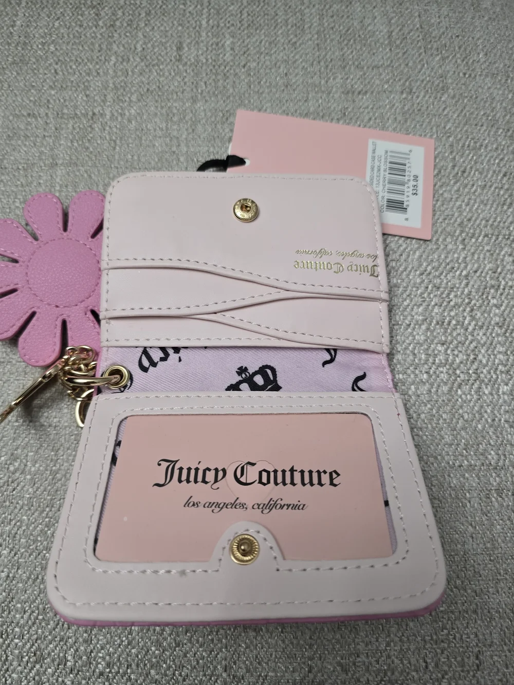 NWT Juicy Couture Pretty Pop Dual Sided Card Case Wallet – Cherry Blossom Pink